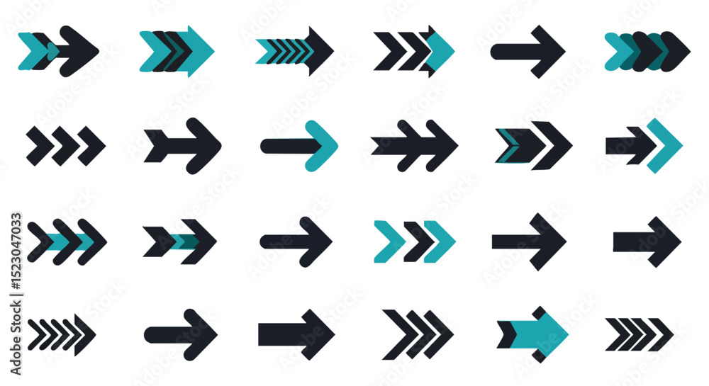 Poster abstract arrow icons set with black and turquoise colors for design projects vector illustration