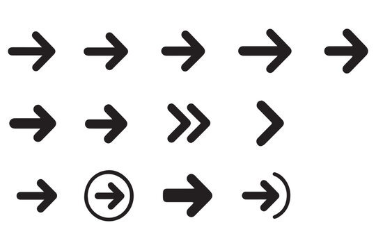 Collection of modern arrow icons showing various animated designs and directions for creative projects icon set