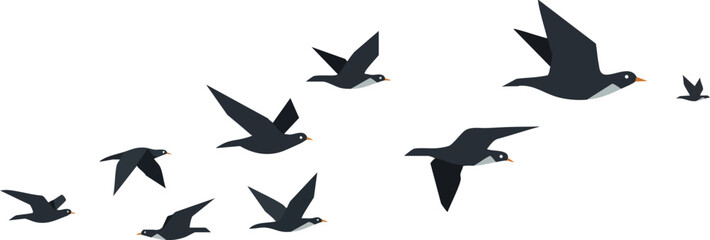 Obraz premium Flying birds silhouette in formation vector illustration natural wildlife scene 