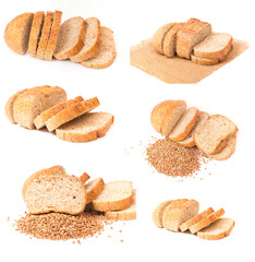 Fresh Buckwheat Bread Collage Set on White Background

