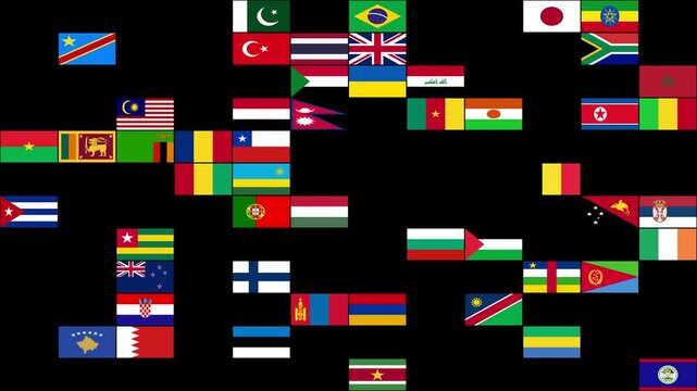 12x12 grid displaying flags of many different nations arranged in descending order based on the population of each country