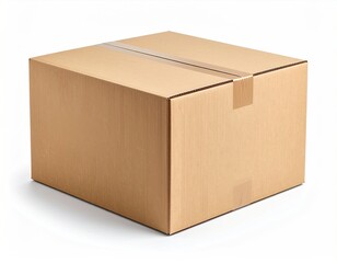 Sealed corrugated box for shipping, storage, or moving on a solid white background.