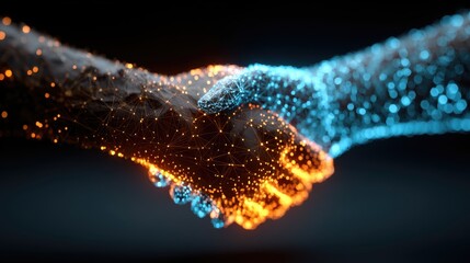 Abstract digital handshake representing connection and collaboration