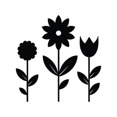 Set of various flowers silhouette vector illustration