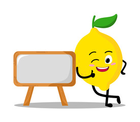 Cute Hand Drawn Lemon Leaning to sign board