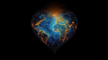 Glowing earth in heart shape global love concept