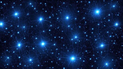 Abstract neural network background blue glowing stars