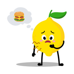 Cute Hand Drawn Hungry Lemon Want a Burger