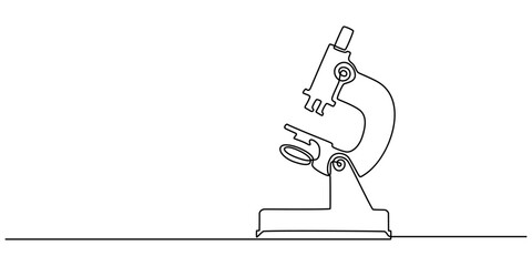 Microscope labs in continuous one line drawing. Single line art illustration of laboratory equipment. Editable vector, Microscope lab simple outline illustration. Continuous line drawing of Microscope