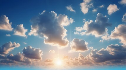 Beautiful Sunrise Sky with Soft Clouds and Sunlight Rays - Peaceful Morning Sky Background for Nature, Weather, or Inspirational Concepts