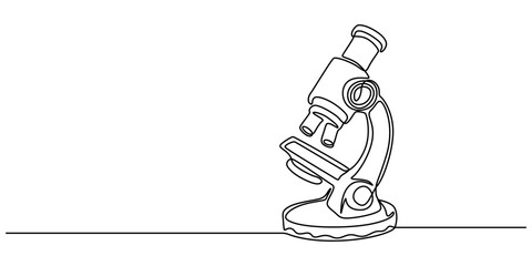 Microscope labs in continuous one line drawing. Single line art illustration of laboratory equipment. Editable vector, Microscope lab simple outline illustration. Continuous line drawing of Microscope