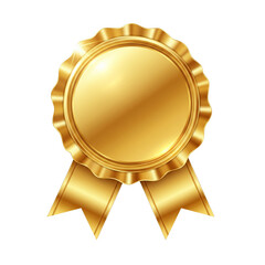 A gleaming golden award rosette with flowing ribbons, isolated on transparent background