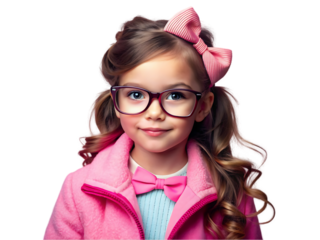 Girl Child Glasses Pink Coat Fashion Portrait