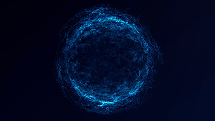 Dynamic particle sphere pulsing with blue energy in dark space , 4K abstract data core animation for futuristic sci-fi, quantum fields, and digital intelligence visual concepts