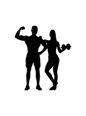 Obraz premium Girl and boy standing together doing exercises vector.