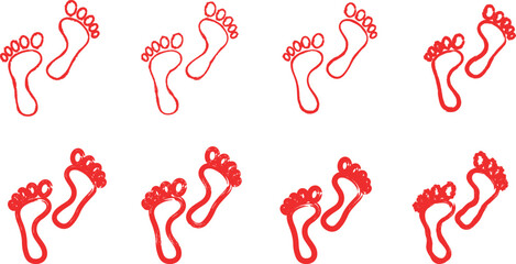 Seamless pattern of red baby footprints , playful and cute