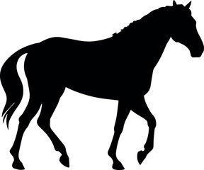 Silhouette of a standing horse facing left, isolated 