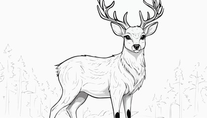 Majestic deer stands proudly in the forest, showcasing its intricate antlers and calm demeanor during a serene morning