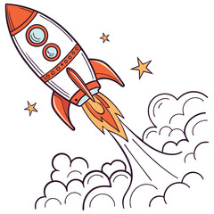 Colorful vector emoji of a rocket launching upwards, with a trail of fire and smoke. Symbolizes speed, progress, launching a project, or excitement for the future.