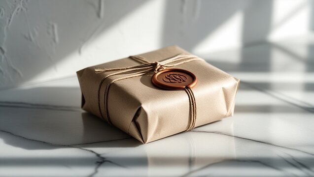 Special Delivery: Eco-Friendly Wrapped Package with Traditional Seal
