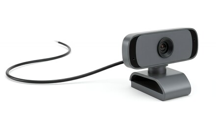 Gray computer webcam with black cord