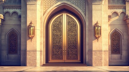 Ornate golden door entrance of a grand building.