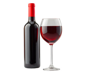 Red Wine Bottle and Full Glass on Transparent background