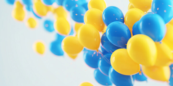 blue and yellow balloons on white background - festive decoration - ideal for birthday invitations, celebration announcements, or event flyers