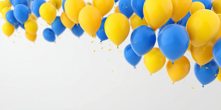 blue and yellow balloons on white background - festive decoration - ideal for birthday invitations, celebration announcements, or event flyers
