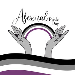 Asexual pride Day LGBT  transsexual pride month rainbow in hands.ai