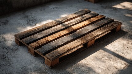 Solitary wooden pallet shown from above, highlighting rustic texture, minimal composition, and logistical themes.