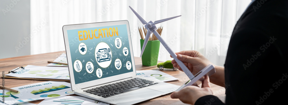 Poster e-learning website with sofware for student to study online on the internet network brisk