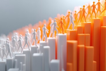Obraz premium Abstract Growth Concept with Figurines on Colorful Bar Graphs