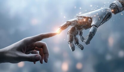 Human hand and robotic hand touching