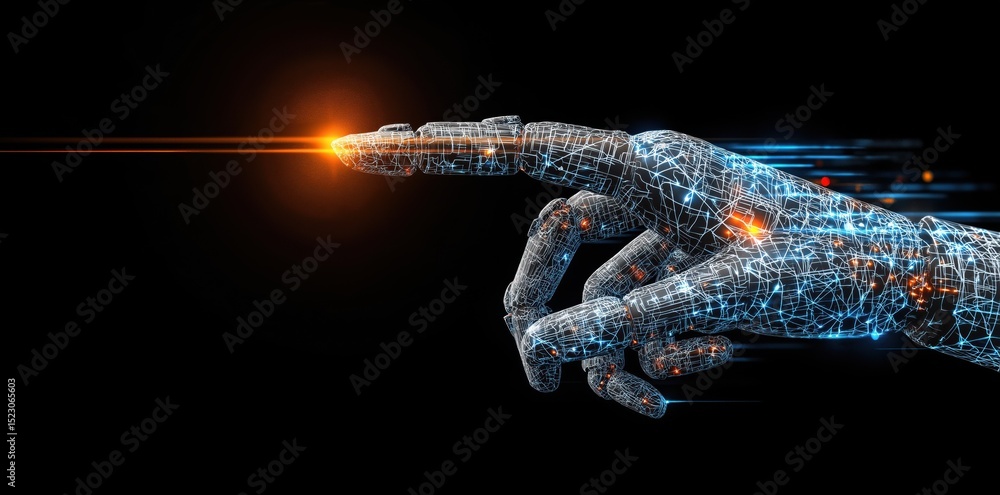 Poster robotic hand interacting with digital data stream