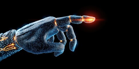 Robotic hand reaching out with glowing joints