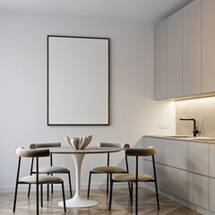 Frame mockup, ISO A paper size. Living room wall poster mockup. Interior mockup with house background. Modern interior design. 3D render

