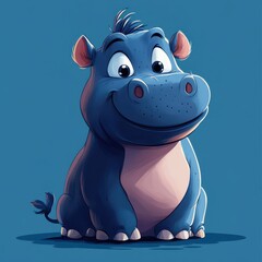 Happy Cartoon Hippopotamus Smiling Against