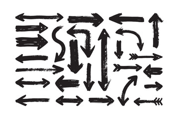 black brush stroke arrow vector icons set