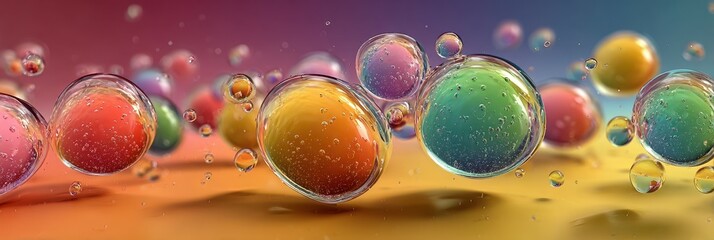 Colorful bubbles floating on a vibrant background create an enchanting visual experience for science lovers and art enthusiasts alike