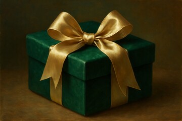 Obraz premium elegant emerald gift box with a golden ribbon and bow