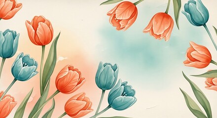 Watercolor tulips floral art print flower painting botanical illustration spring bloom garden design art