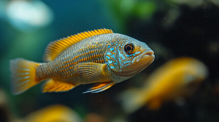 Aquarium fish jewel cichlid hemichromis bimaculatus underwater pet tropical fish hobbyist colorful tank life