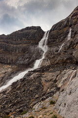 Bow Glacier Falls Water Streams Down to Bow Lake, Majestic Scenery, Banff, Alberta, Canada