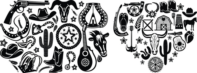 Western Silhouette Collage: Icons of the American Frontier

