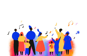 The family sings a song in the choir, vector illustration