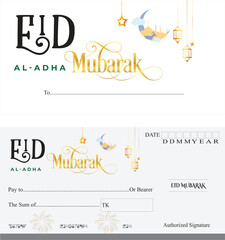 Eid al Adha Chek card Wedding Invitation Card Template with Floral Design and Decorative Elements ঈদ উল আযহা চেক কার্ড খাম ডিজাইন