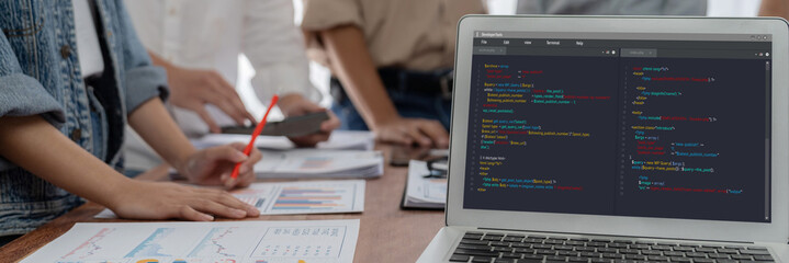 Software development programming on computer screen for brisk application and program coding