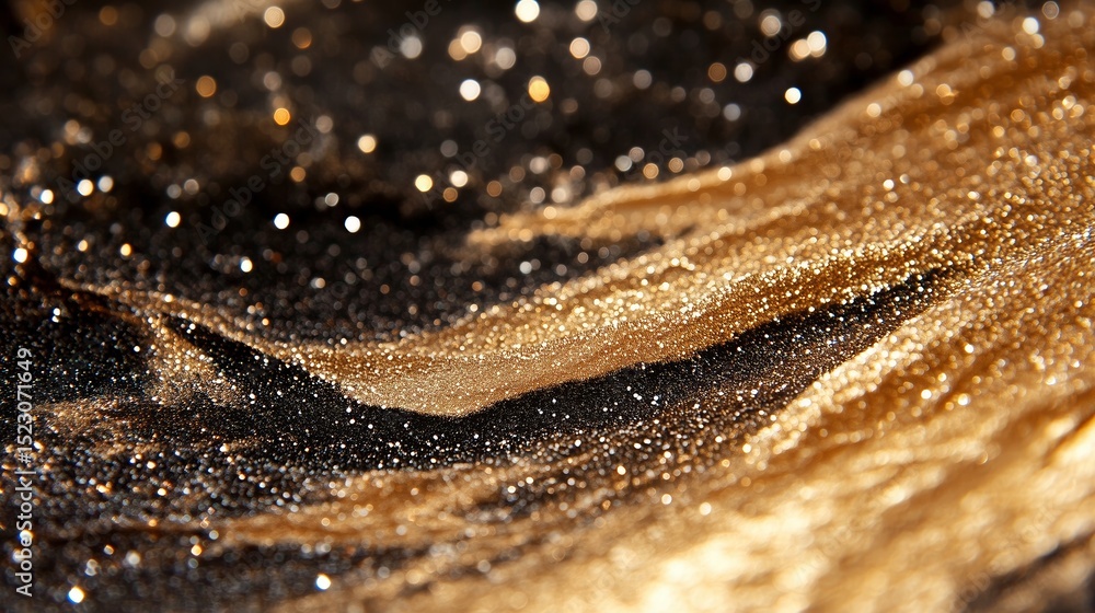 Poster intricate patterns of shimmering gold and black glitter blend in an artistic display