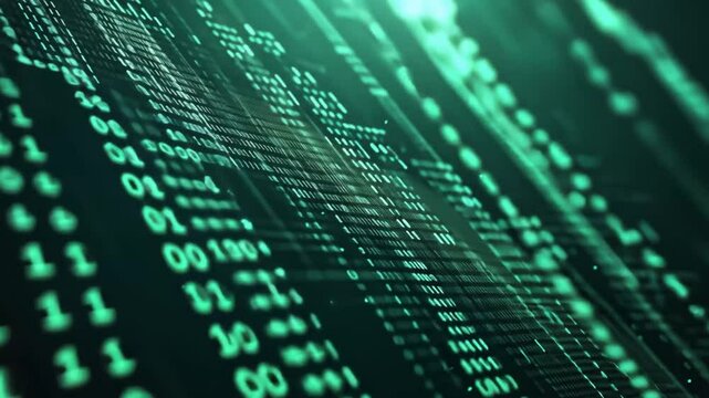 Abstract Digital Data Stream: Teal Binary Code Flowing in Cyberspace